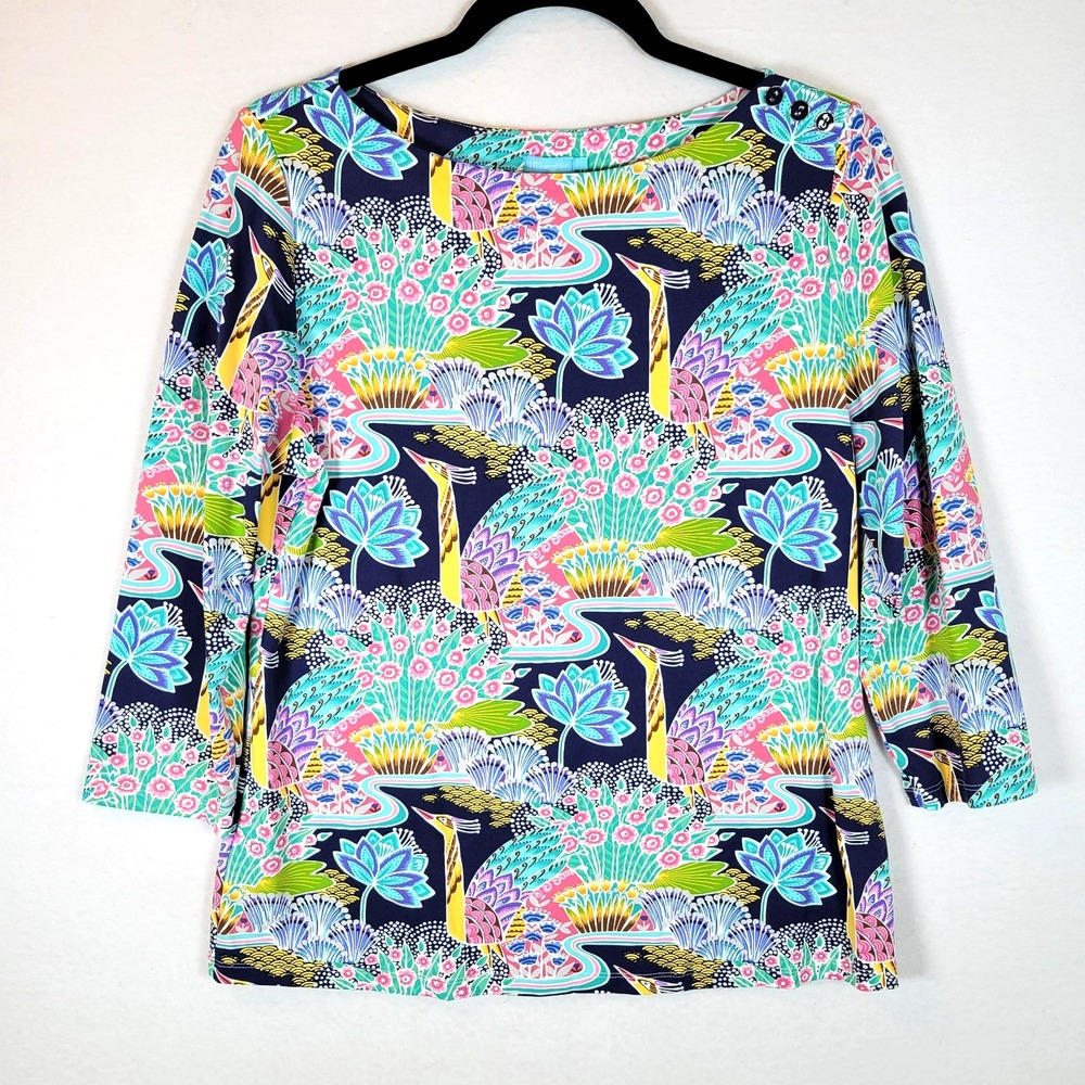 J. McLaughlin Womens Peacock Animal Catalina Cloth Top Size Large Green Colorful